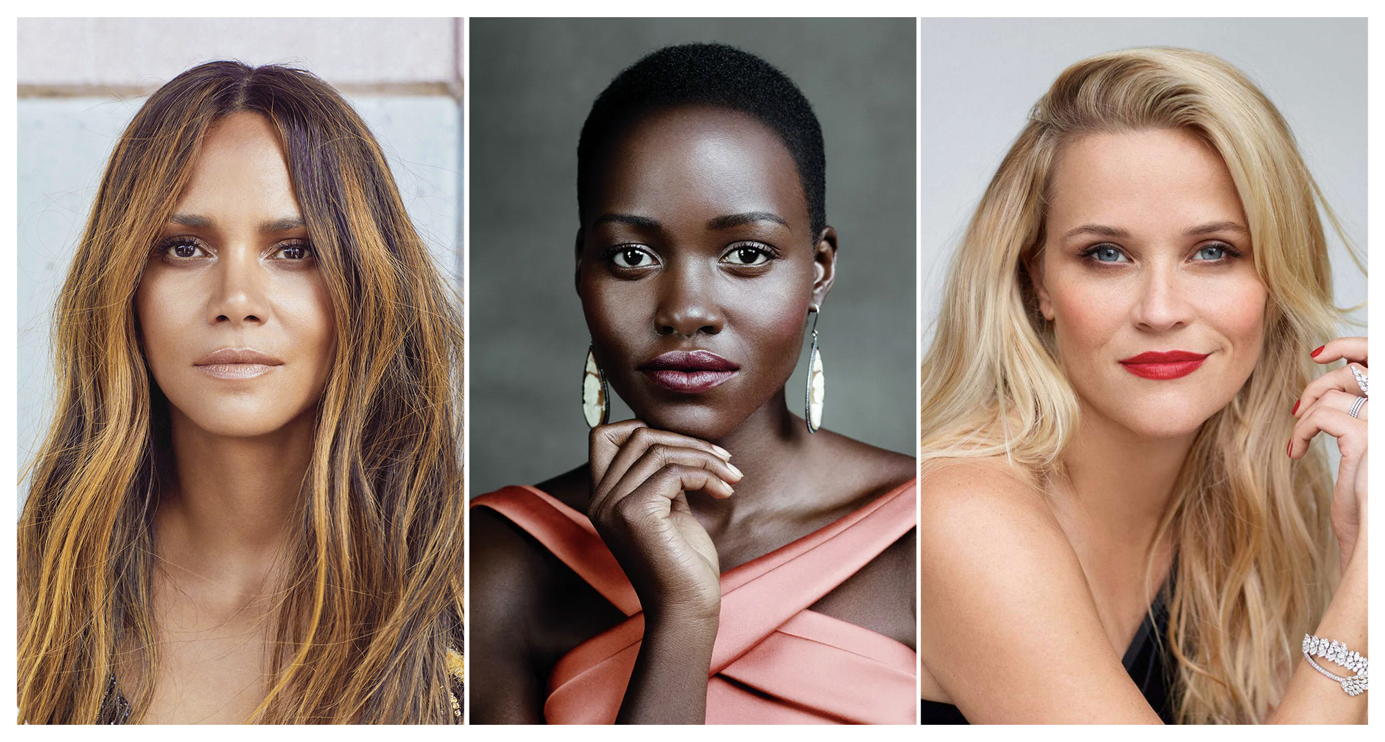 collage di halle berry, lupita nyong'o e reese witherspoon