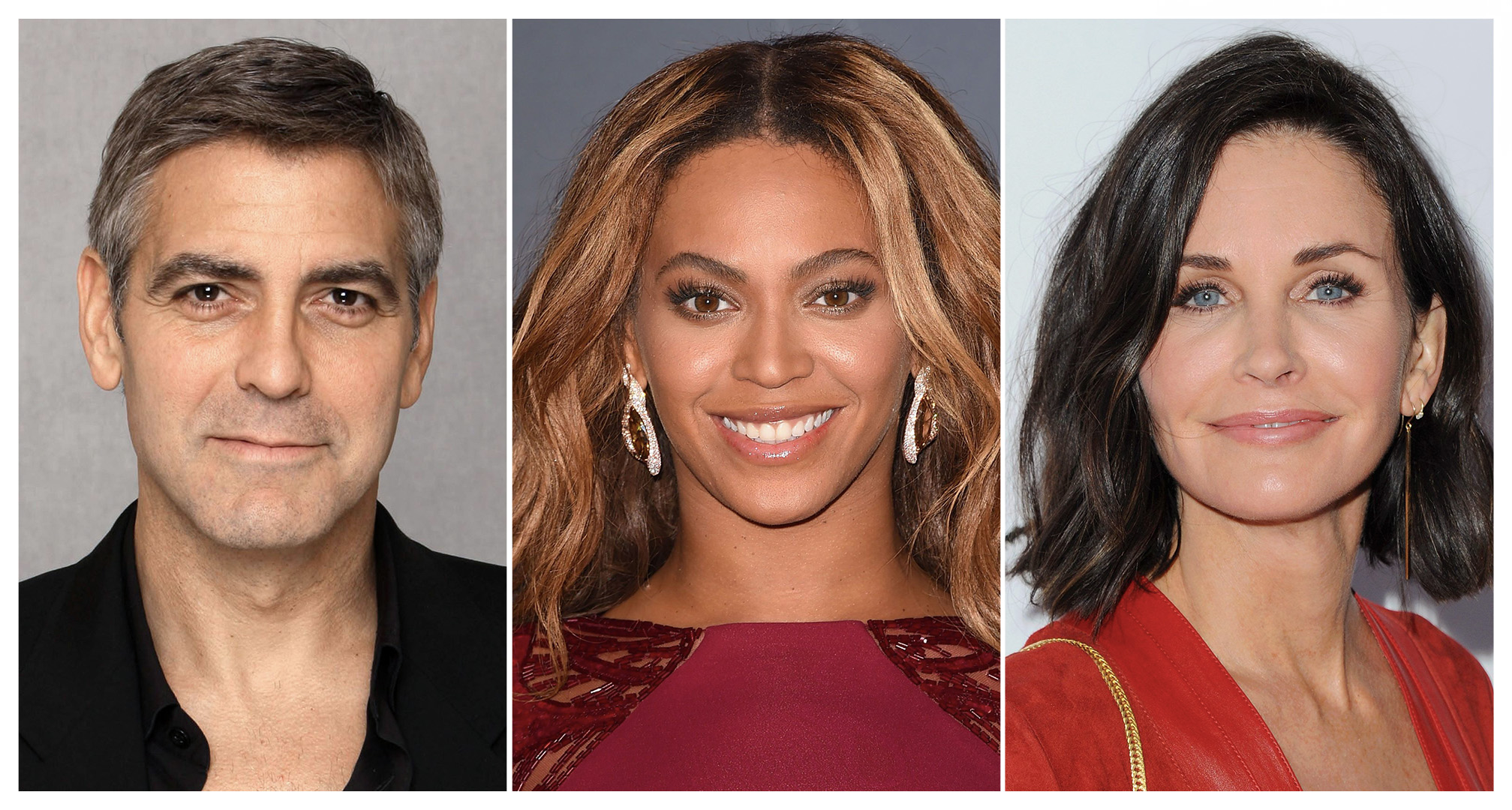 collage di george clooney, beyoncé, e courtney cox