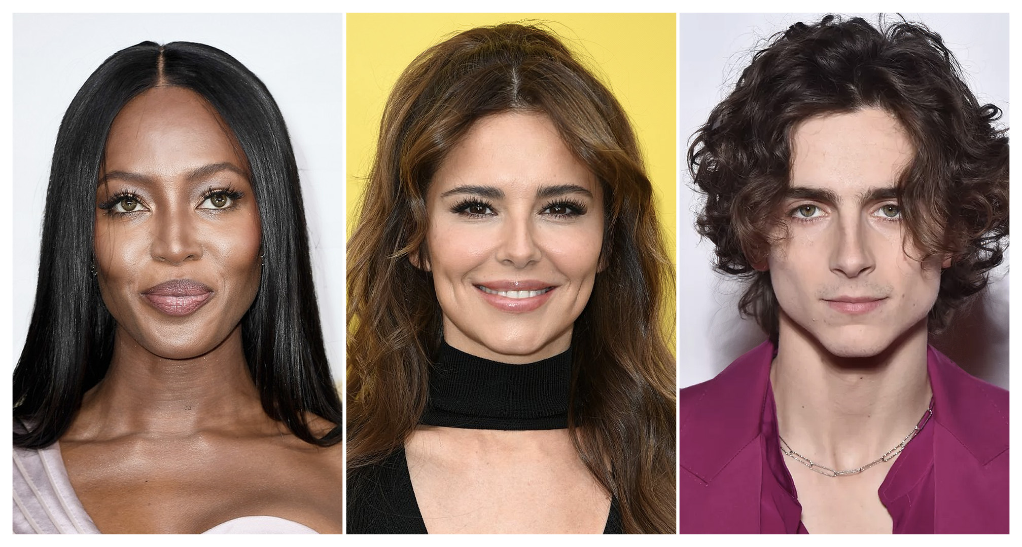 collage con naomi Campbell, cheryl Cole, timothée chalamet