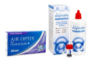 Air Optix Plus Hydraglyde Multifocal (3 lenti) + Oxynate Peroxide 380 ml con portalenti
