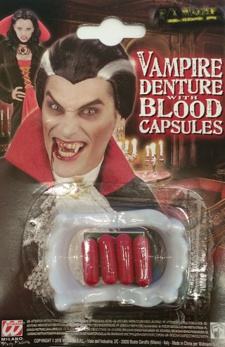 Denti da vampiro con capsule di sangue finto (bonus)