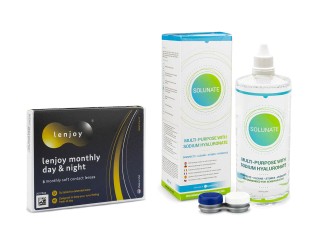 Lenjoy Monthly Day & Night (3 lenti) + Solunate Multi-Purpose 400 ml con portalenti