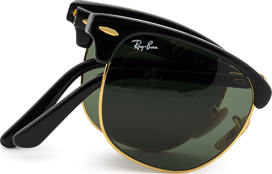 Ray-Ban - Clubmaster - Occhiali da sole ripiegabili verdi e oro da festival